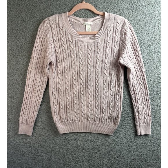 H&M Sweaters - H&M Womens Sweater Size S Pink Cable Knit Pullover Long Sleeve Crew Neck Basic
